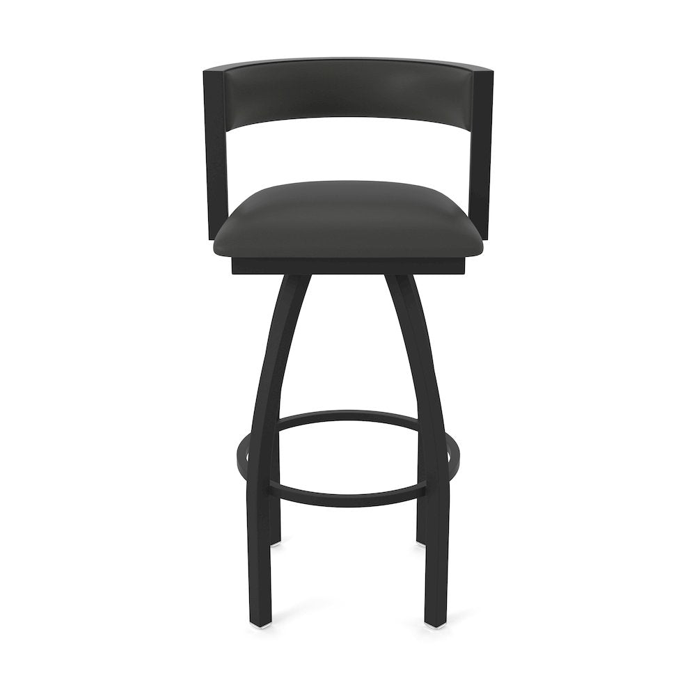 Swivel Bar Stool with Black Wrinkle Finish and Canter Iron Seat and Back