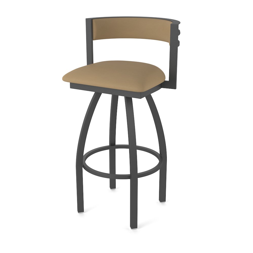 Swivel Bar Stool with Pewter Finish and Canter Sand Seat and Back