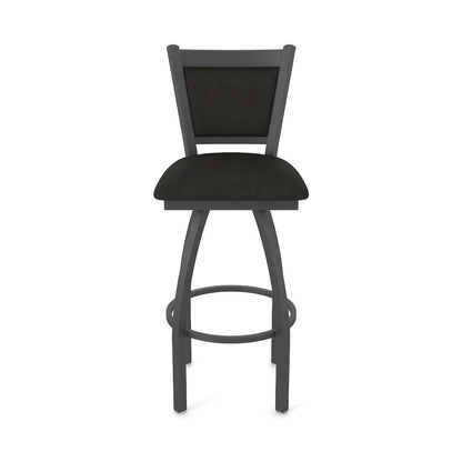 Swivel Bar Stool with Pewter Finish and Canter Espresso Seat and Back