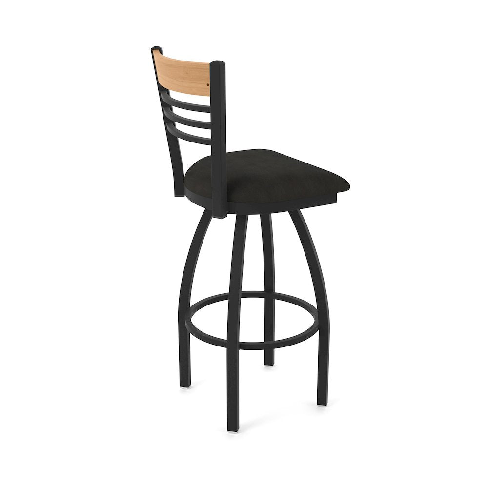 36" Swivel Extra Tall Bar Stool, Black Wrinkle Finish, Medium Back