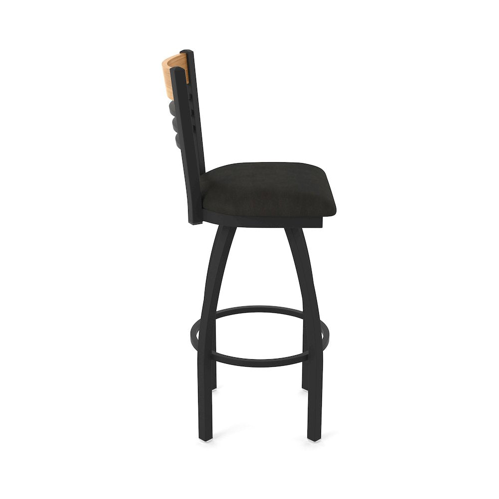 36" Swivel Extra Tall Bar Stool, Black Wrinkle Finish, Medium Back