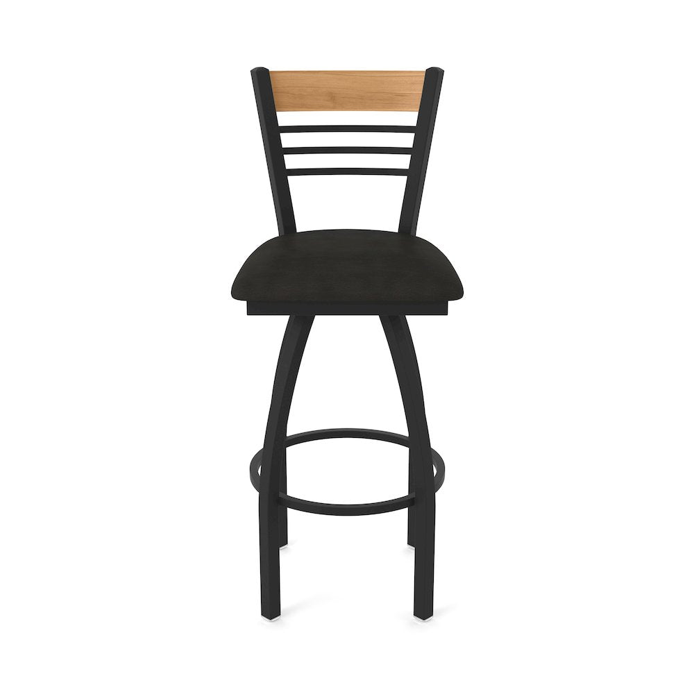 36" Swivel Extra Tall Bar Stool, Black Wrinkle Finish, Medium Back