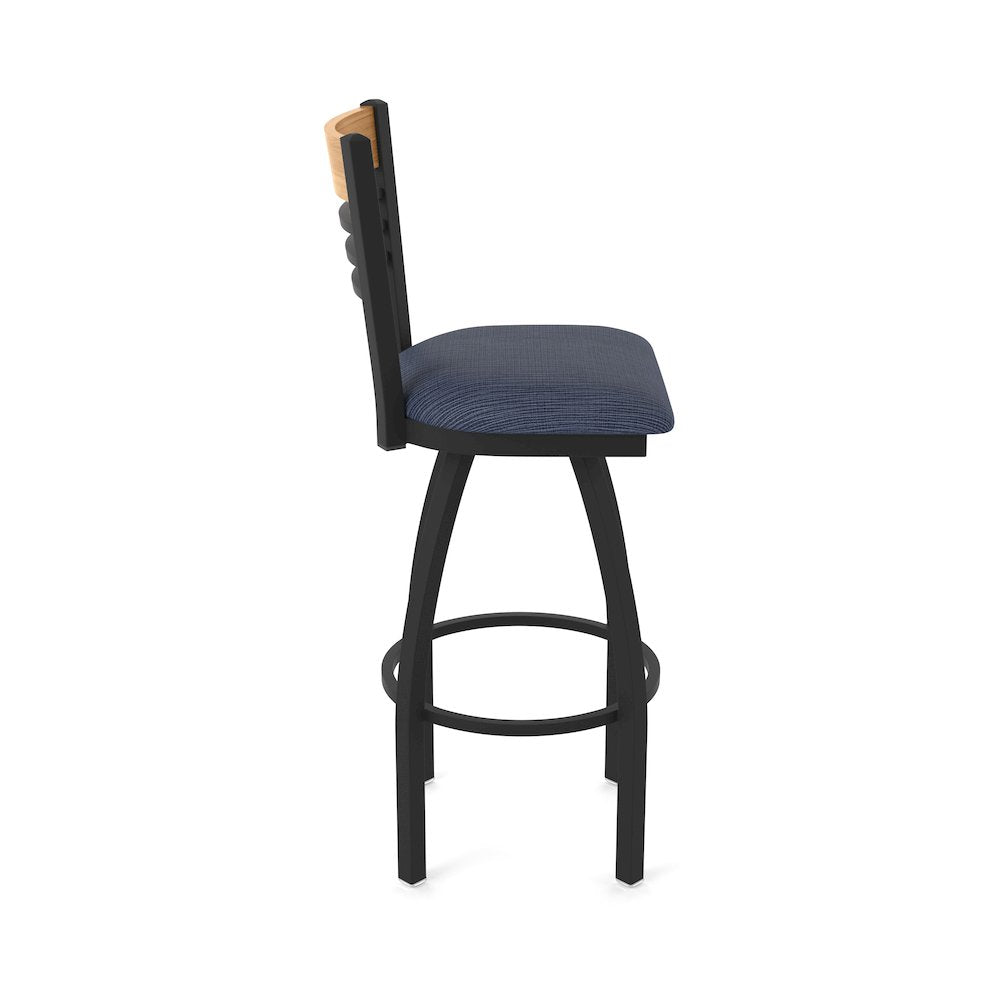 36" Swivel Extra Tall Bar Stool, Black Wrinkle Finish, Medium Back