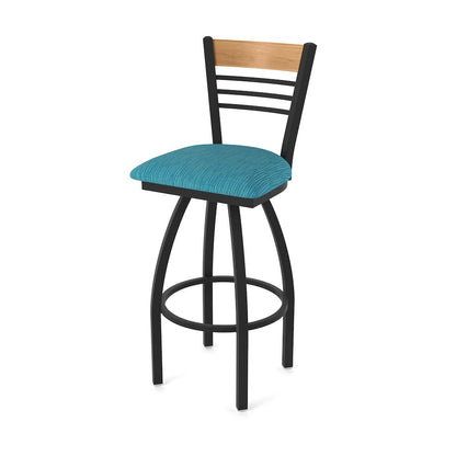 36" Swivel Extra Tall Bar Stool, Black Wrinkle Finish, Medium Back
