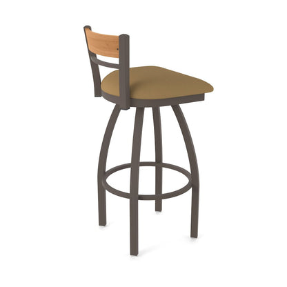 36" Swivel Extra Tall Bar Stool, Bronze Finish, Medium Back, Canter Saddle Seat