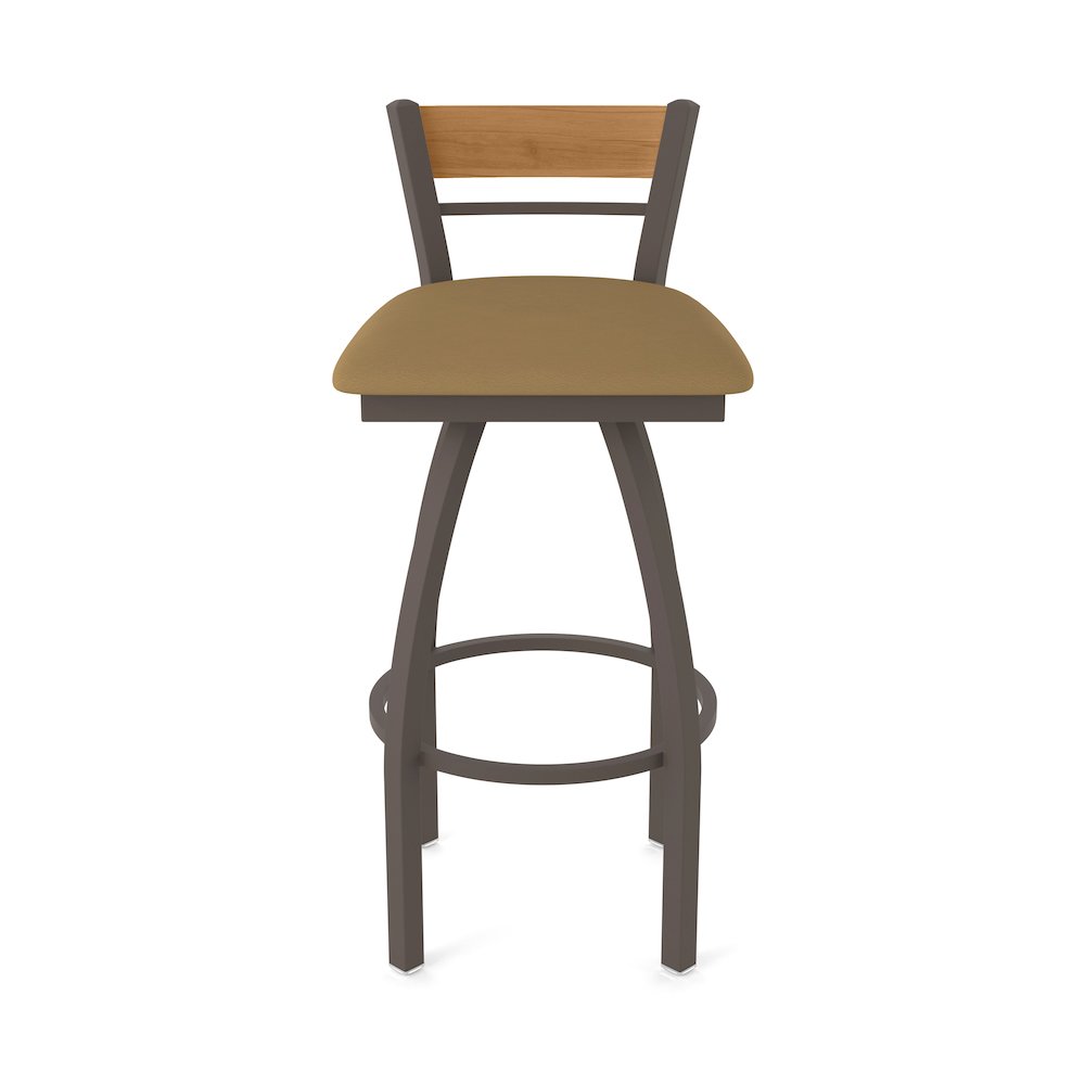 36" Swivel Extra Tall Bar Stool, Bronze Finish, Medium Back, Canter Saddle Seat