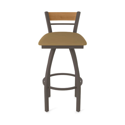 36" Swivel Extra Tall Bar Stool, Bronze Finish, Medium Back, Canter Saddle Seat