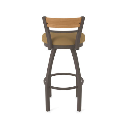 36" Swivel Extra Tall Bar Stool, Bronze Finish, Medium Back, Canter Saddle Seat