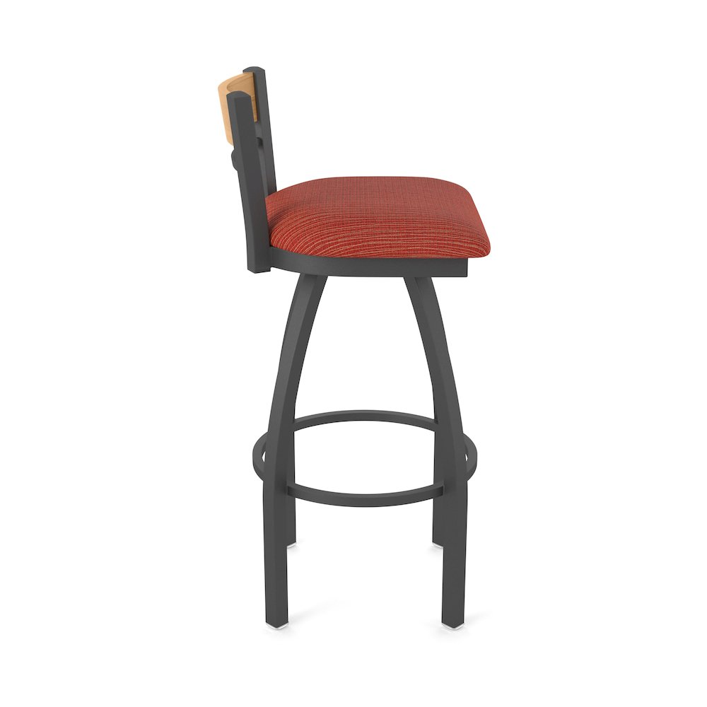 36" Swivel Extra Tall Bar Stool, Pewter Finish, Medium Back, Graph Poppy Seat