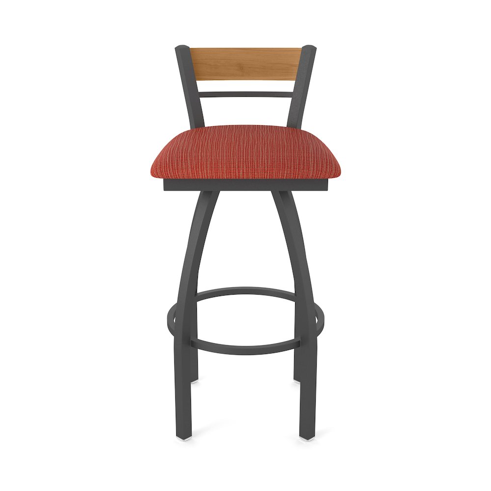 36" Swivel Extra Tall Bar Stool, Pewter Finish, Medium Back, Graph Poppy Seat