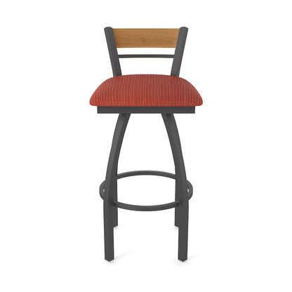 36" Swivel Extra Tall Bar Stool, Pewter Finish, Medium Back, Graph Poppy Seat
