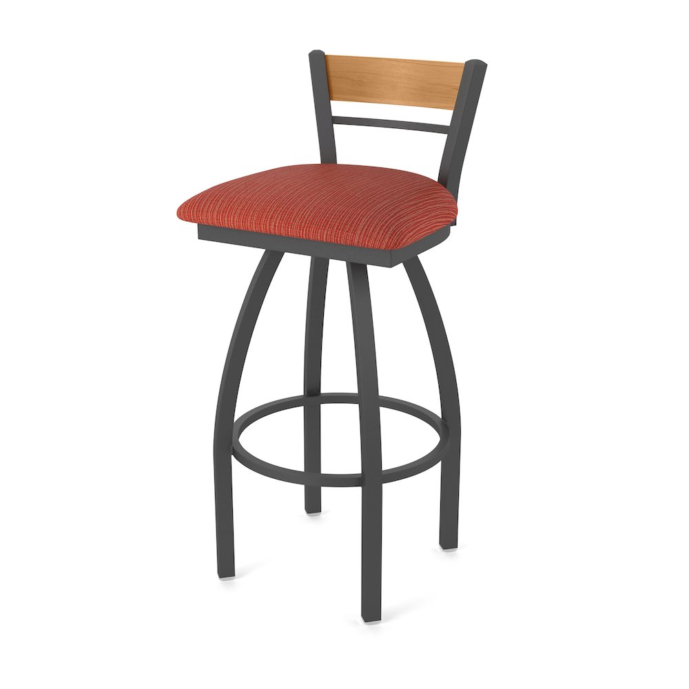 36" Swivel Extra Tall Bar Stool, Pewter Finish, Medium Back, Graph Poppy Seat
