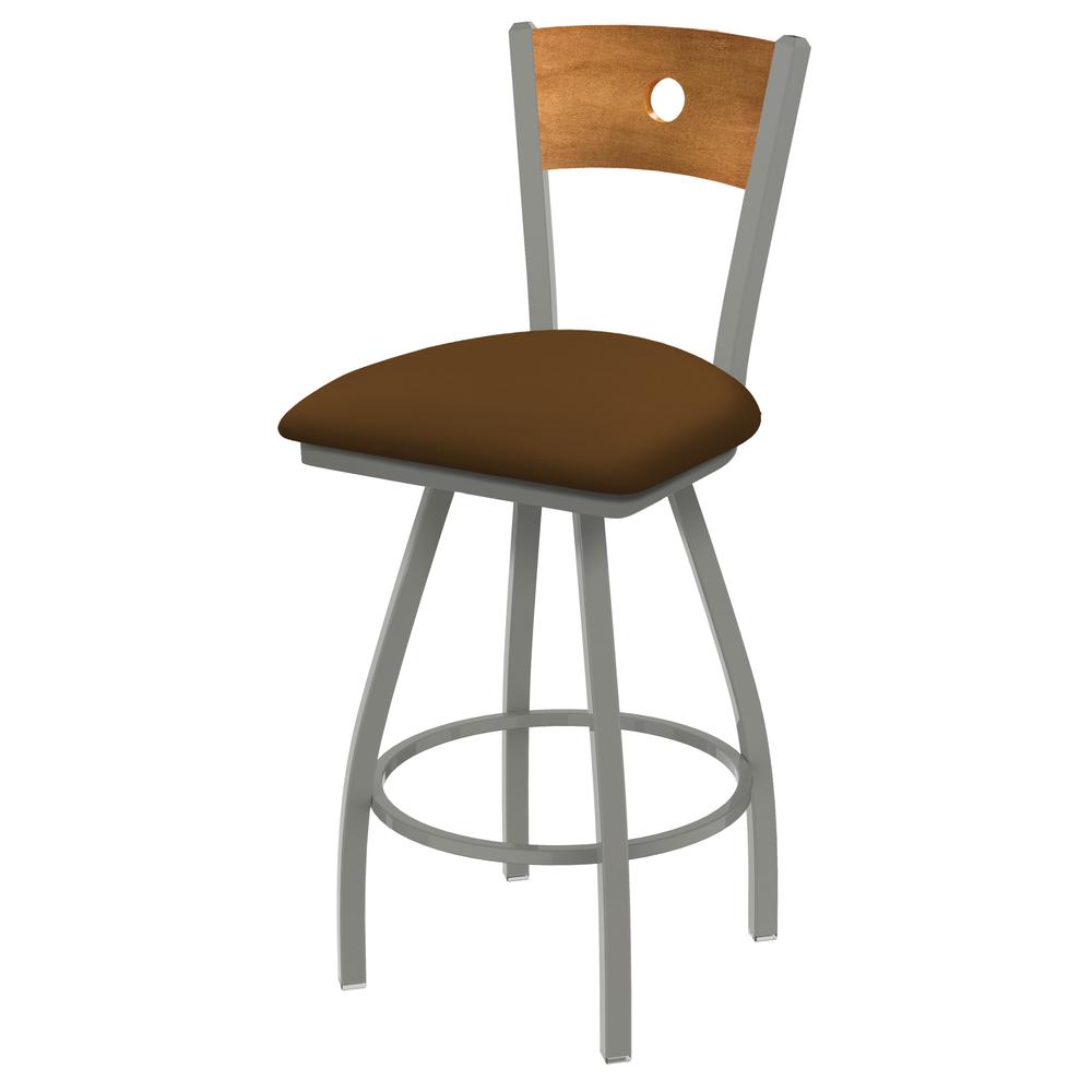 XL 830 Voltaire 36" Swivel Counter Stool with Anodized Nickel Finish, Medium Back, and Canter Thatch Seat