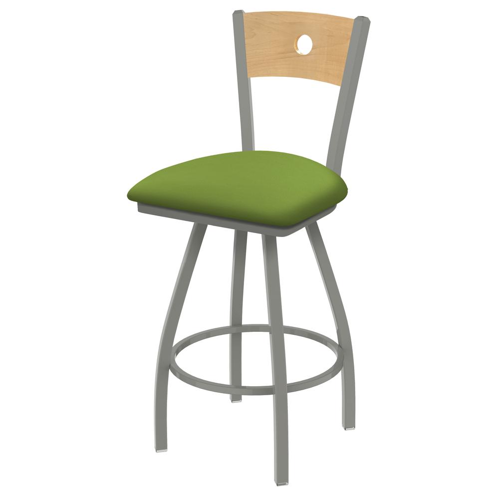 XL 830 Voltaire 36" Swivel Counter Stool with Anodized Nickel Finish, Natural Back, and Canter Kiwi Green Seat
