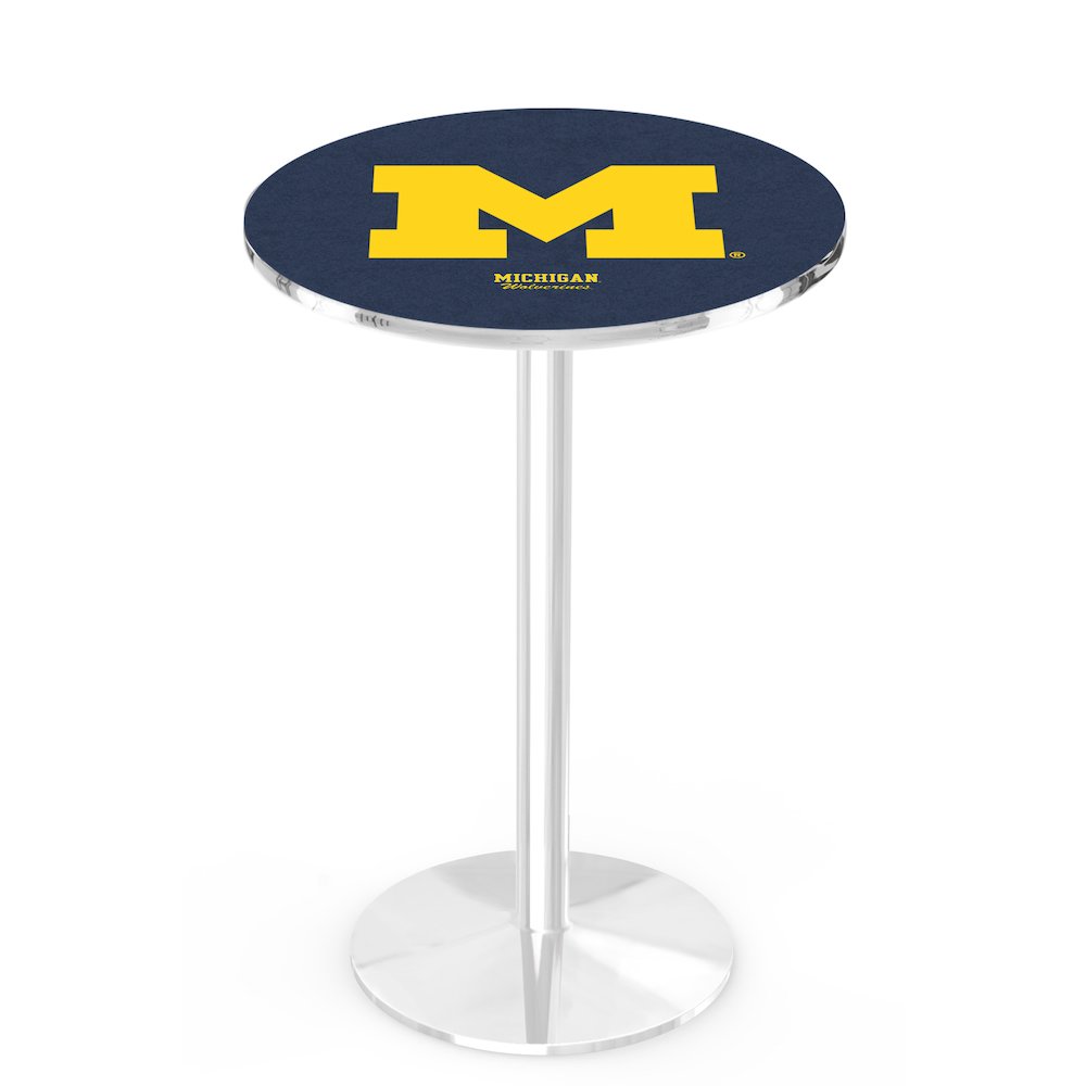 L214 University of Michigan 42" Tall - 36" Top Pub Table with Chrome Finish