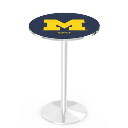 L214 University of Michigan 42" Tall - 36" Top Pub Table with Chrome Finish