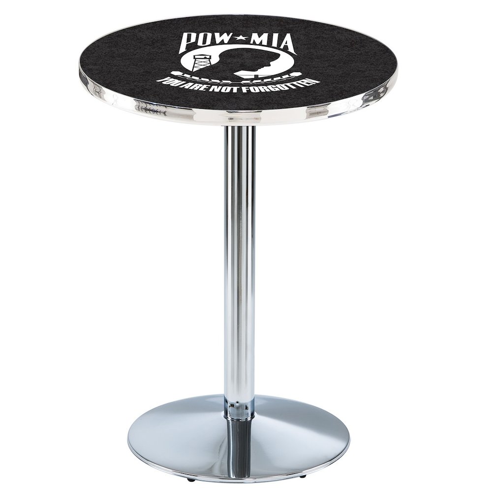 L214 POW/MIA 42" Tall - 36" Top Pub Table with Chrome Finish