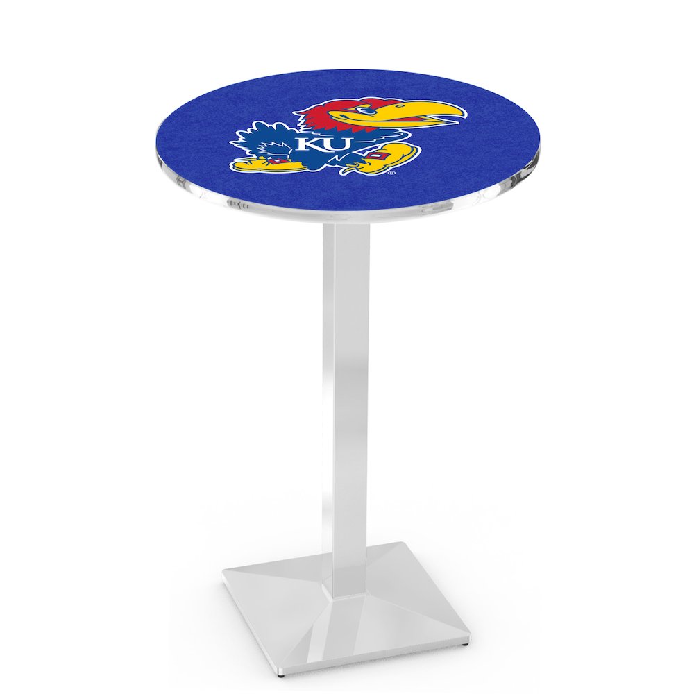 L217 University of Kansas 42" Tall - 36" Top Pub Table with Chrome Finish