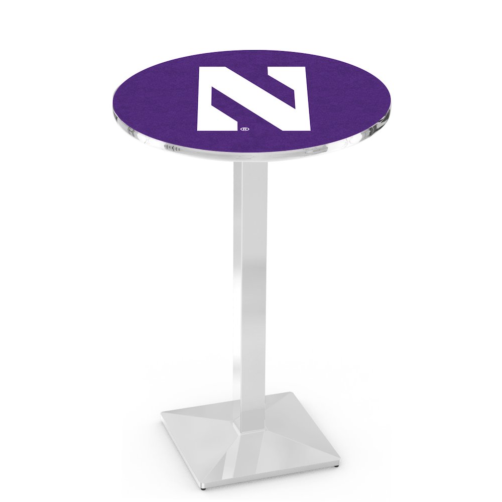 L217 Northwestern University 42" Tall - 36" Top Pub Table with Chrome Finish