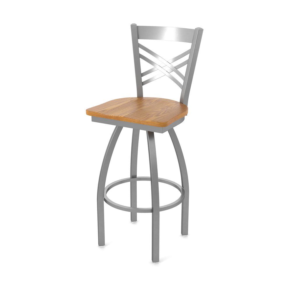 820 Catalina Stainless Steel 36" Swivel Bar Stool with Medium Oak Seat