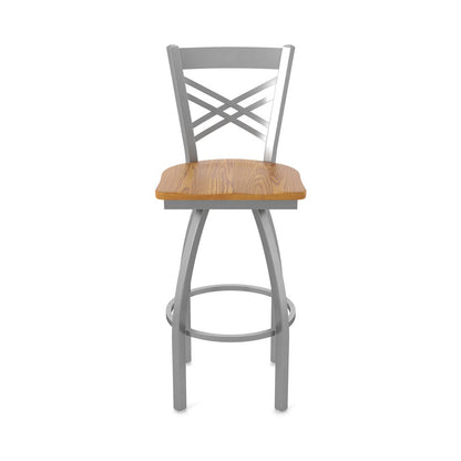 820 Catalina Stainless Steel 36" Swivel Bar Stool with Medium Oak Seat