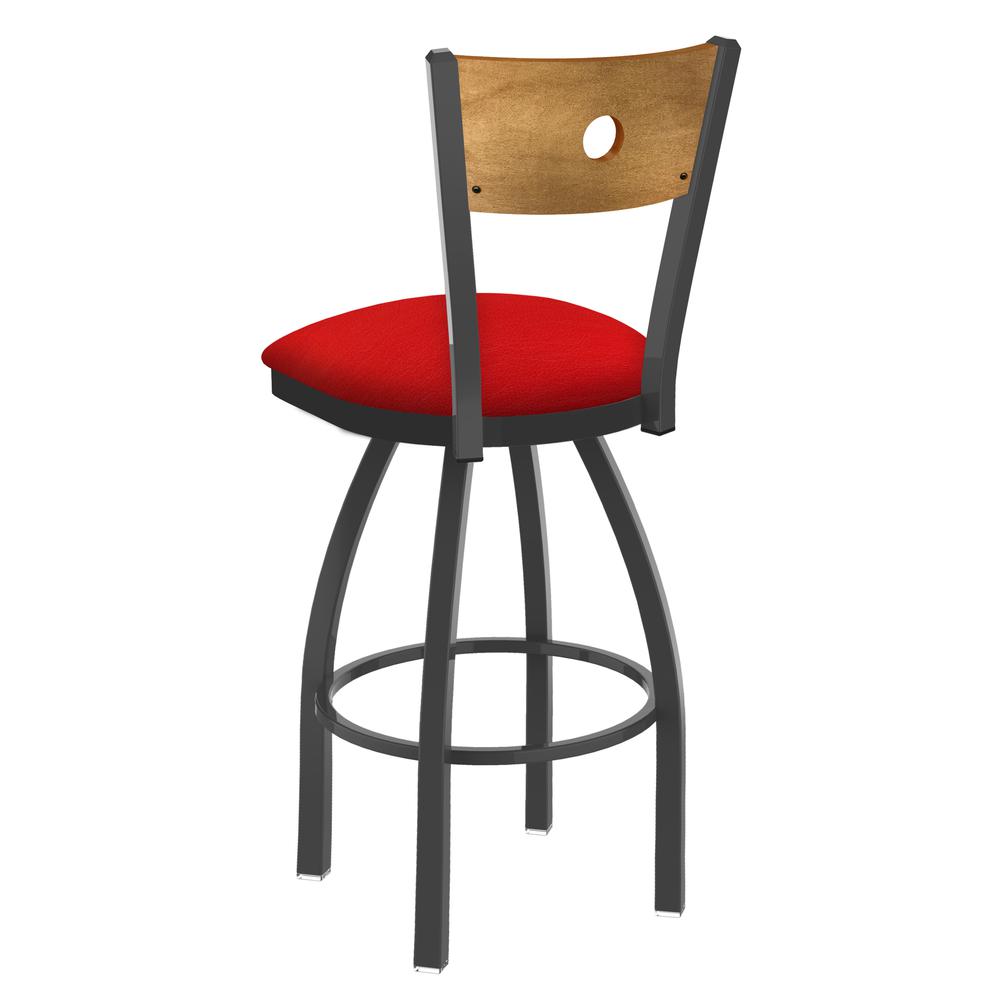 830 Voltaire 25" Swivel Counter Stool with Pewter Finish, Medium Back, and Canter Red Seat