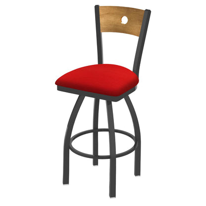 830 Voltaire 25" Swivel Counter Stool with Pewter Finish, Medium Back, and Canter Red Seat