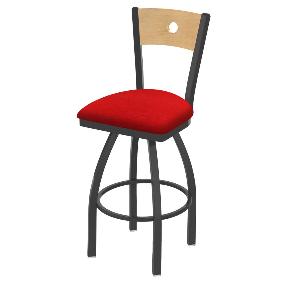 830 Voltaire 25" Swivel Counter Stool with Pewter Finish, Natural Back, and Canter Red Seat