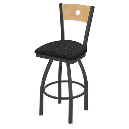 830 Voltaire 25" Swivel Counter Stool with Pewter Finish, Natural Back, and Graph Coal Seat