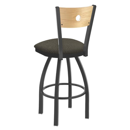 830 Voltaire 25" Swivel Counter Stool with Pewter Finish, Natural Back, and Graph Chalice Seat