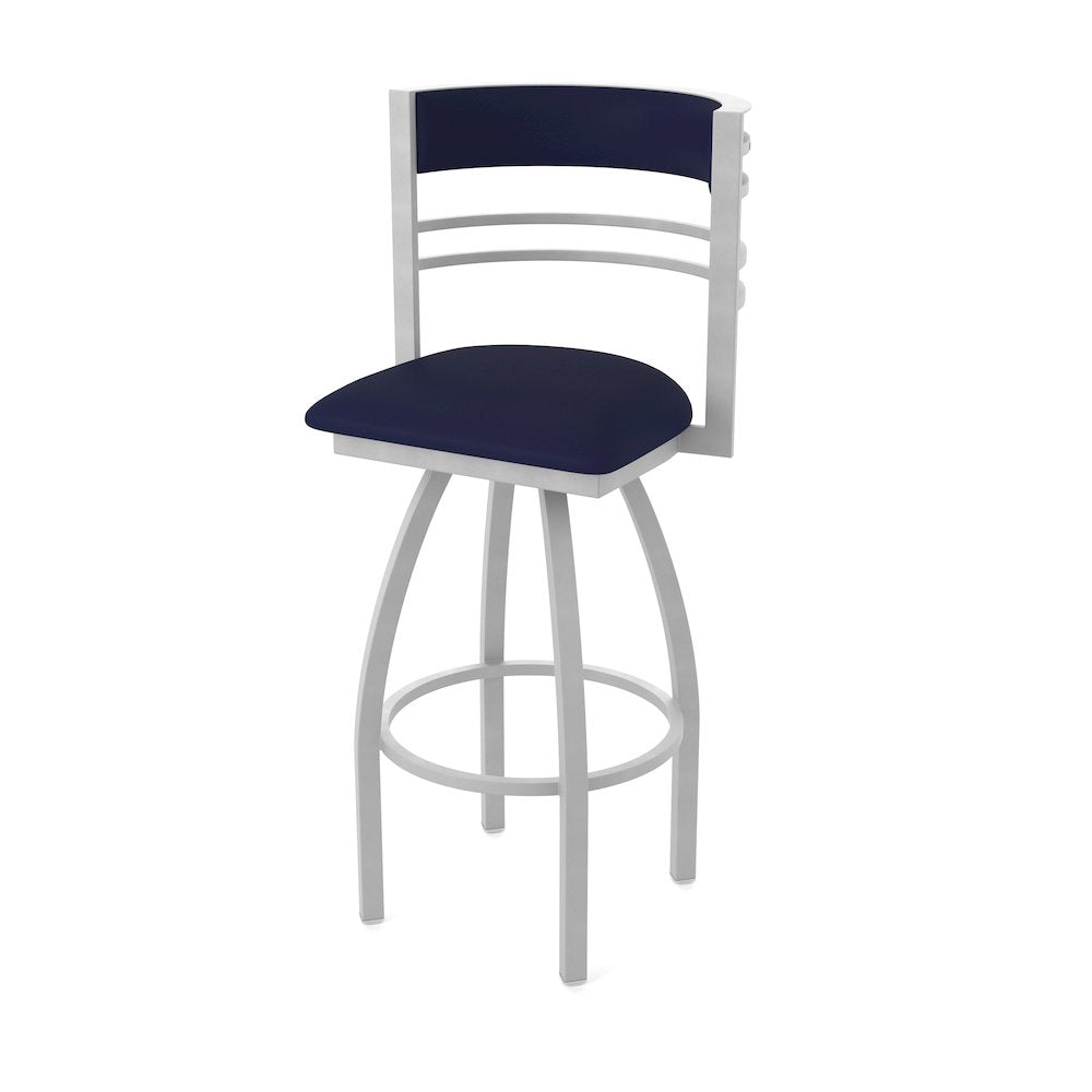 Swivel Counter Stool with Anodized Nickel Finish and Canter Twilight Seat