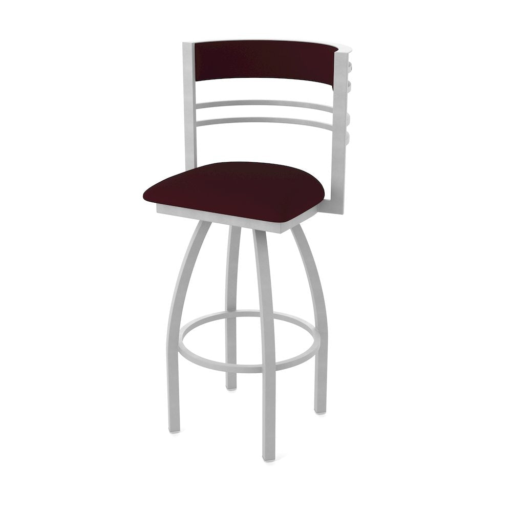 Swivel Counter Stool with Anodized Nickel Finish and Canter Bordeaux Seat