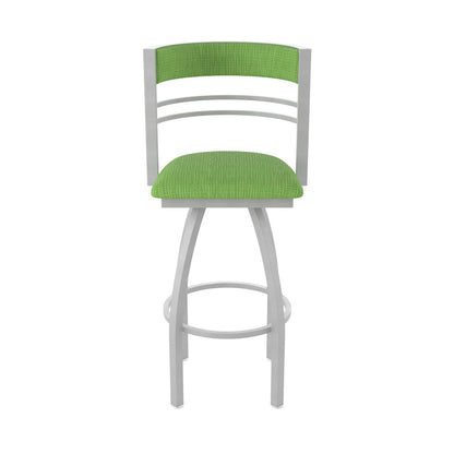 Swivel Counter Stool with Anodized Nickel Finish and Graph Parrot Seat and Back