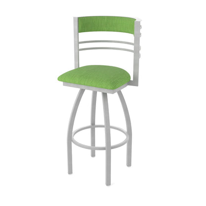 Swivel Counter Stool with Anodized Nickel Finish and Graph Parrot Seat and Back