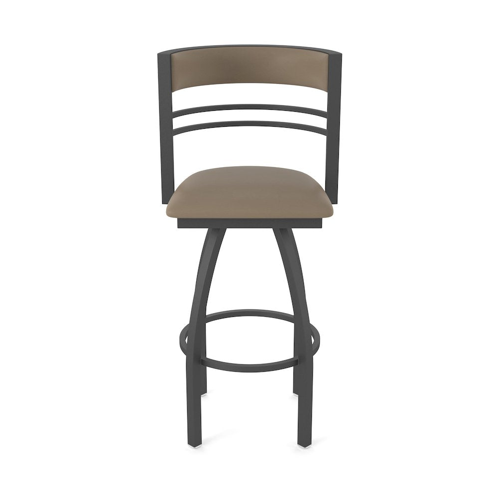 Swivel Counter Stool with Pewter Finish and Canter Earth Seat and Back