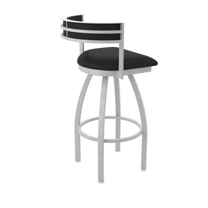 Swivel Counter Stool with Anodized Nickel Finish and Black Vinyl Seat and Back