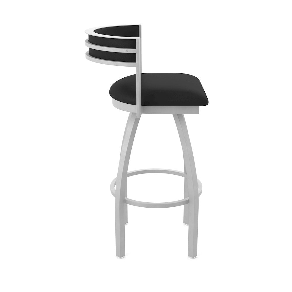 Swivel Counter Stool with Anodized Nickel Finish and Black Vinyl Seat and Back