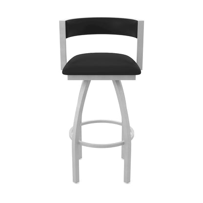 Swivel Counter Stool with Anodized Nickel Finish and Black Vinyl Seat and Back