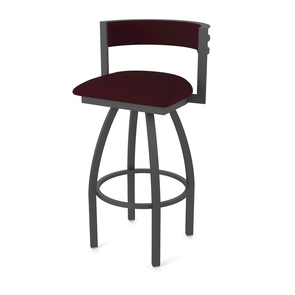 Swivel Counter Stool with Pewter Finish and Canter Bordeaux Seat and Back