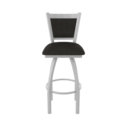 Swivel Counter Stool with Anodized Nickel Finish and Canter Espresso Seat