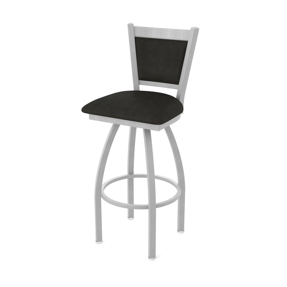 Swivel Counter Stool with Anodized Nickel Finish and Canter Espresso Seat