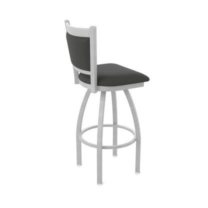 Swivel Counter Stool with Anodized Nickel Finish and Canter Iron Seat and Back