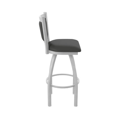 Swivel Counter Stool with Anodized Nickel Finish and Canter Iron Seat and Back