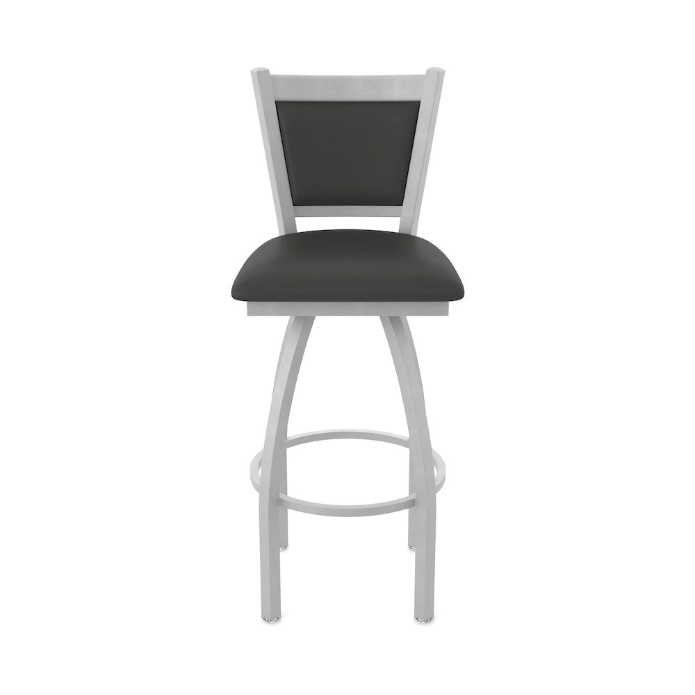 Swivel Counter Stool with Anodized Nickel Finish and Canter Iron Seat and Back