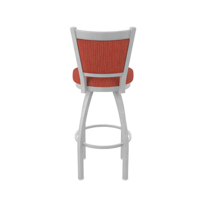 Swivel Counter Stool with Anodized Nickel Finish and Graph Poppy Seat and Back