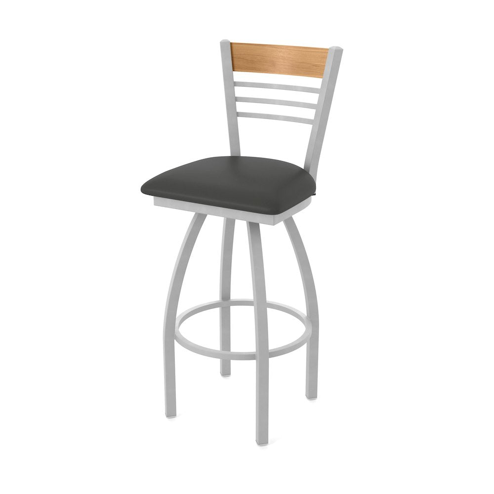 25" Swivel Counter Stool, Anodized Nickel Finish, Medium Back, Canter Iron Seat