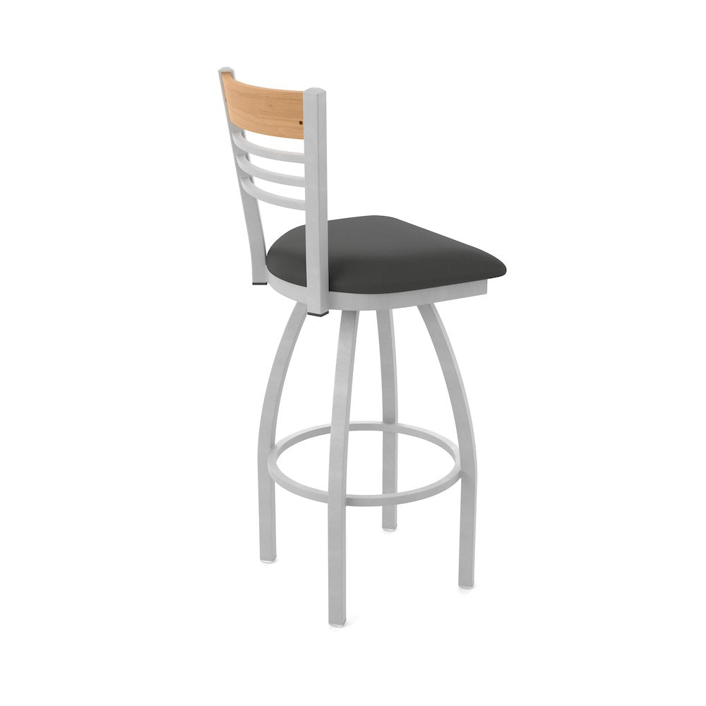 25" Swivel Counter Stool, Anodized Nickel Finish, Medium Back, Canter Iron Seat