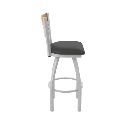 25" Swivel Counter Stool, Anodized Nickel Finish, Medium Back, Canter Iron Seat