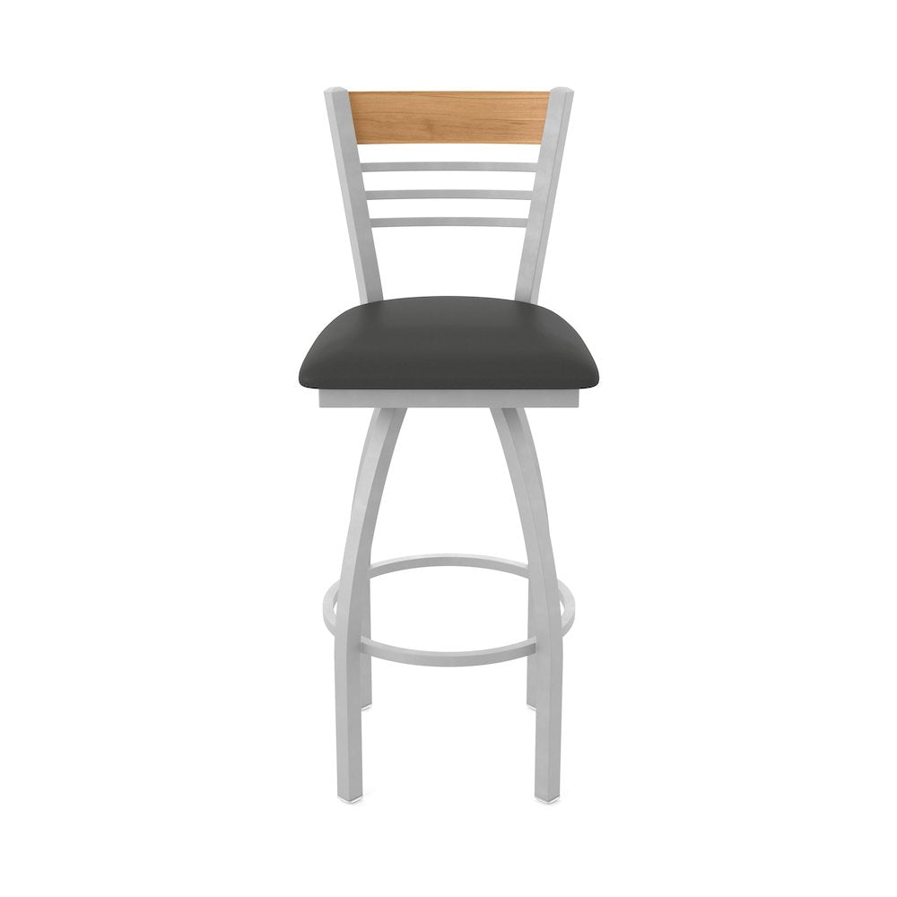 25" Swivel Counter Stool, Anodized Nickel Finish, Medium Back, Canter Iron Seat