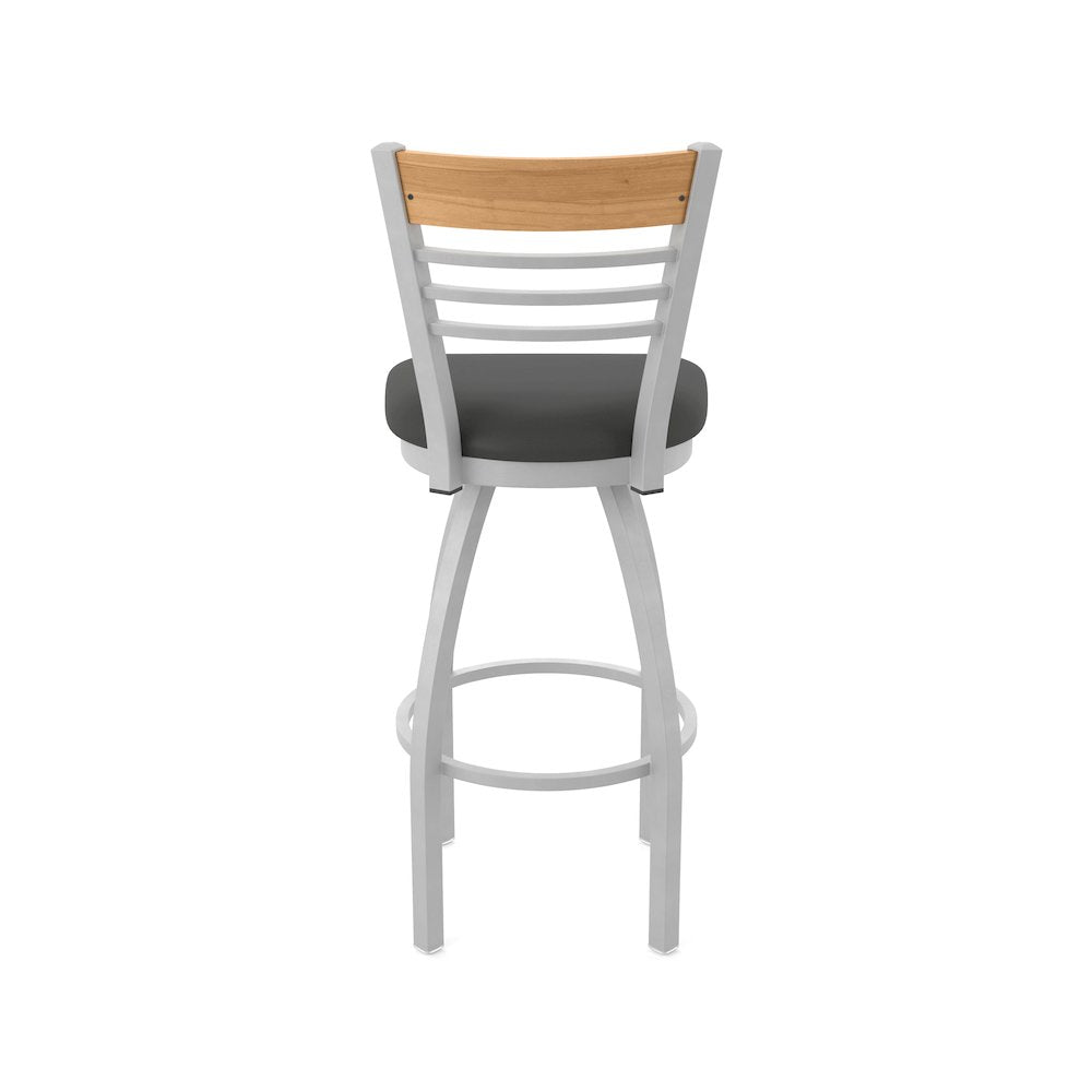 25" Swivel Counter Stool, Anodized Nickel Finish, Medium Back, Canter Iron Seat